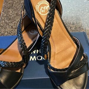 White Mountain Black Sandals braided detail